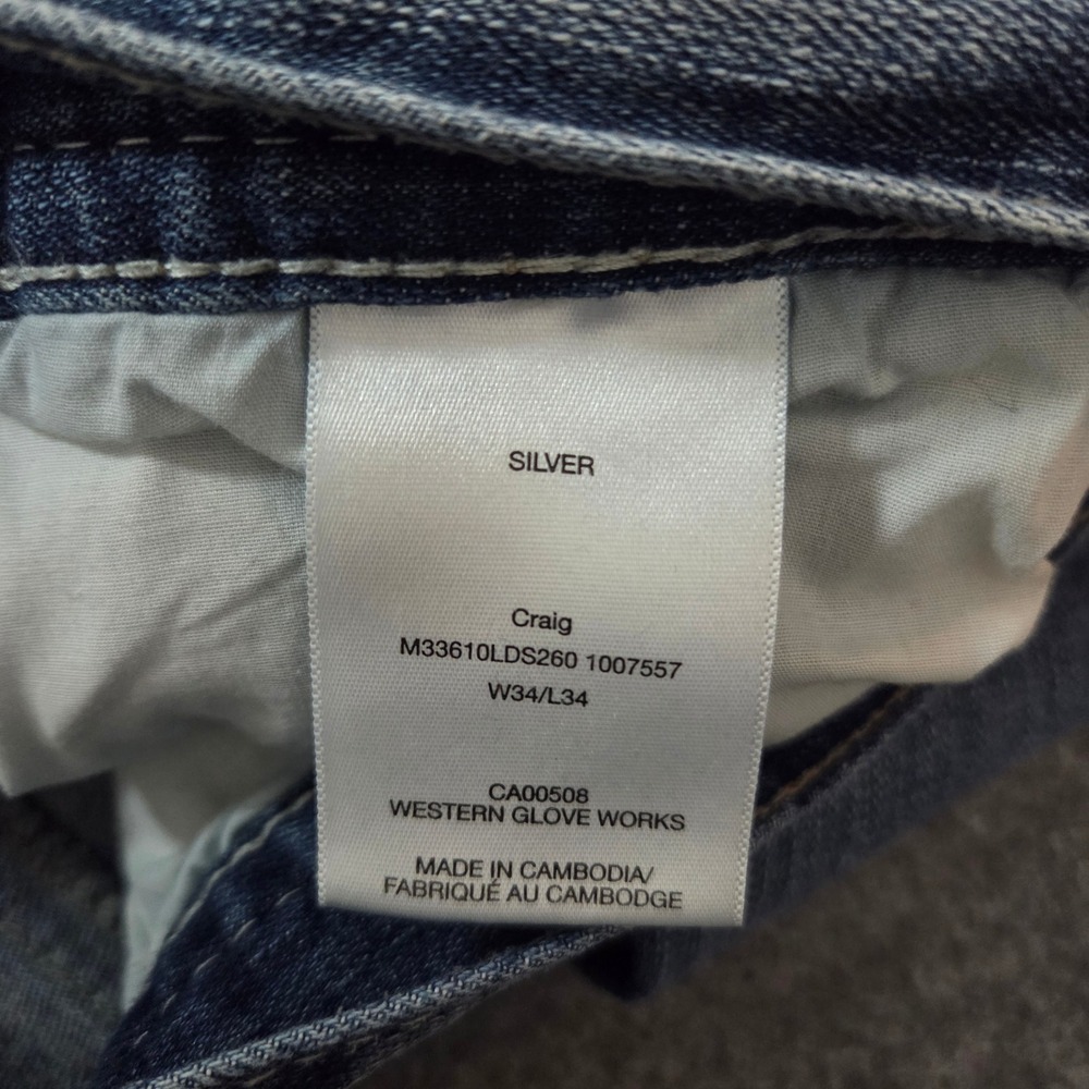 Silver Jeans Craig Relaxed Straight Jeans Mens 34x34 Medium Wash Stretch Denim - Picture 5 of 10